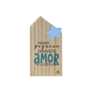 PLACA DE MESA CASINHA CRU COM APLIQUE NOSSO PEQUENO...19X9,5X3