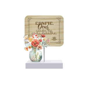 MADEIRINHA RECADO COM APLIQUE CONFIE DEUS CUIDA...PASSARINHO 14X11,5