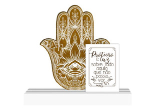 ENFEITE DE MESA COM APLIQUE PROTEÇÃO E LUZ...BENÇÃO VERDE 16X18X3,5