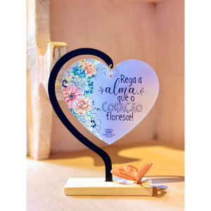 ENFEITE DE MESA COM CORAÇÃO EM ACRILICO REGA A ALMA...CELEBRAÇÃO 17X13,5