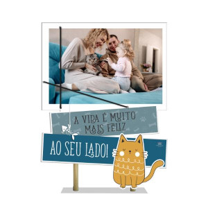 PLACA COM PORTA  RETRATO A VIDA É MUITO... GATO... PET CORAÇÃO 1 23X16,5