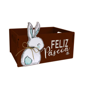 CAIXA NINHO COM APLIQUE FELIZ PÁSCOA...MARROM 14X21X15