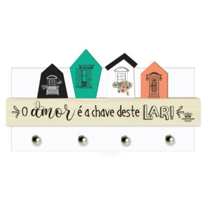 PORTA-CHAVE COM APLIQUE CASINHAS O AMOR É A CHAVE...CELEBRAÇÃO 12X22,5