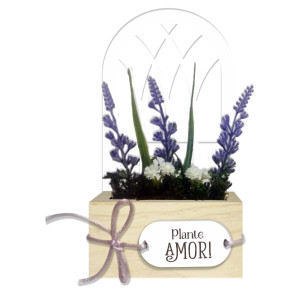 PLACA DE MESA COM APLIQUE E FLOREIRA PLANTE AMOR 18X9,5X4,5