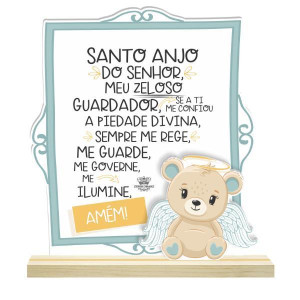 PLACA DE MESA SANTO ANJO BABY URSO AZUL 20X17