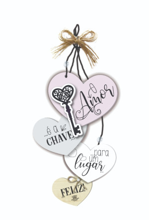 MÓBILE DE PAREDE CORAÇÃO COM CHAVE 30X11