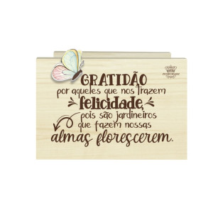 SUPORTE PARA VASO COM APLIQUE GRATIDÃO POR AQUELES QUE NOS TRAZEM...9X13X14