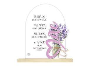 ENFEITE DE MESA COM APLIQUE MÃE CUIDADO QUE ENVOLVE... 18,5X18X3