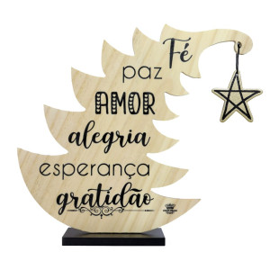 ENFEITE DE MESA ÁRVORE FE, PAZ, AMOR, ALEGRIA...26X29