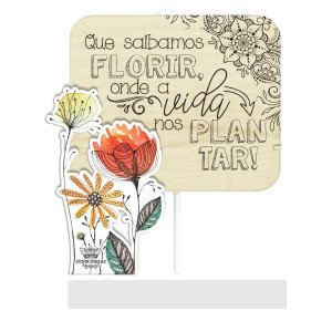 MADEIRINHA RECADO COM APLIQUE FLOR QUE SAIBAMOS FLORIR...JARDIM...14X11,5