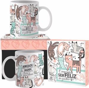 CANECA CERÂMICA GATO A AMIZADE NÃO É...