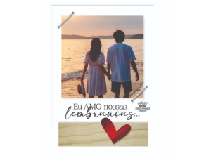 ENFEITE DE MESA COM APLIQUE EU AMO NOSSAS LEMBRANÇAS 13,5X10