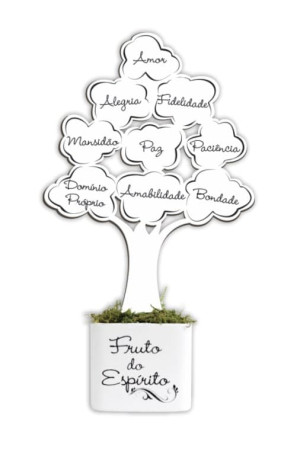 ENFEITE ÁRVORE COM BALDINHO FRUTOS DO ESPÍRITO BRANCA G 25X14,5