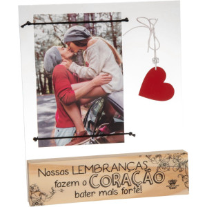PORTA-RETRATO MADEIRINHA CRU NOSSAS LEMBRANÇAS FAZEM O CORAÇÃO...22X18,5X3