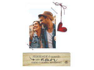 PORTA-RETRATO MADEIRINHA CRU FELICIDADE É QUANDO UM AMO...22X18