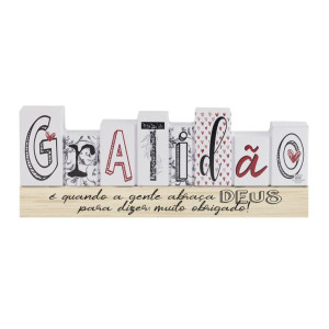 PLACA DE MESA COM BASE CRU GRATIDÃO É QUANDO A GENTE...10,5X28