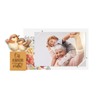 PORTA-RETRATO COM ELÁSTICO E CUBO VÓ AMOR ALÉM DA VIDA...PASSARINHHO 12X23X3