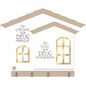 PORTA-CHAVE COM APLIQUE CASINHA AO CHEGAR QUE DEUS ABENÇOE 20X24