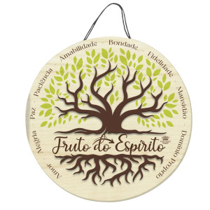 QUADRO COM APLIQUE ÁRVORE EM RELEVO FRUTOS DO ESPÍRITO 26,5X26,5