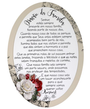 QUADRO DUPLO COM APLIQUE ORAÇÃO DO FAMÍLIA...FLORAL CINZA 37X27