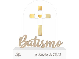 ENFEITE DE MESA COM APLIQUE BATISMO 14,5X14X3,5