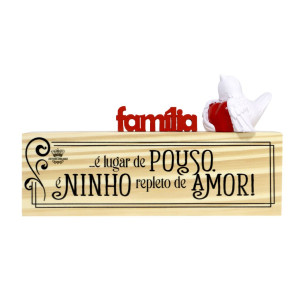 MADEIRINHA DE MESA CRU FAMÍLIA COM PÁSSARO...FLORAL VERMELHO 10X19