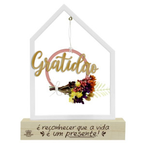 ENFEITE DE MESA CASINHA VAZADO GRATIDÃO...FLORESCER 22X17X4,5