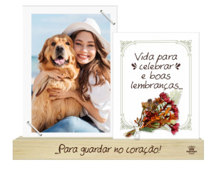 PORTA-RETRATO ELÁSTICO COM PLACA E MENSAGEM VIDA PARA...19X24