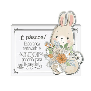 PLACA DE MESA COM APLIQUE É PÁSCOA! 13X14