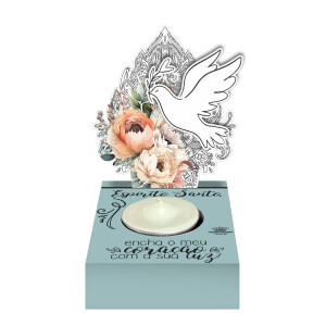 ENFEITE DE MESA COM VELA E PLACA ESPÍRITO SANTO...BENÇÃO 14X9X12