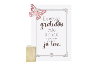 ENFEITE DE MESA COM APLIQUE EXPRESSE GRATIDÃO...BORBOLETA 13X14X5