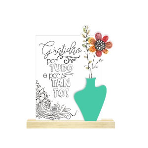 ENFEITE DE MESA COM APLIQUE GRATIDÃO POR TUDO E POR TANTO...JARDIM...15X14,5