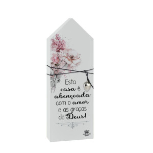 PLACA DE MESA CASINHA COM APLIQUE ESTA CASA É ABENÇOADA... 24X9X3