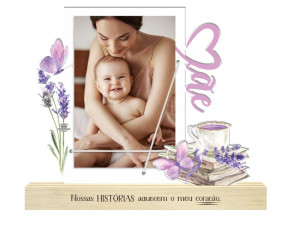 PORTA-RETRATO ELÁSTICO COM APLIQUE MÃE NOSSAS HISTÓRIAS...19X24X4,5