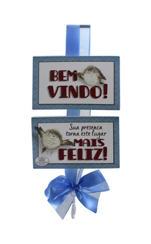 MÓBILE COM LAÇO BEM-VINDO... PASSARINHO CINZA 28X14,5