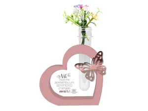 ENFEITE DE MESA CORAÇÃO VAZADO COM TUBETE E FLORES VÓ VOCÊ ME...BORBOLETA 17X12X3,5