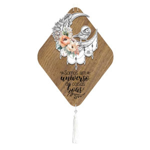 MÓBILE DE PAREDE COM APLIQUE SOMOS UM UNIVERSO...BENÇÃO 28X21,5