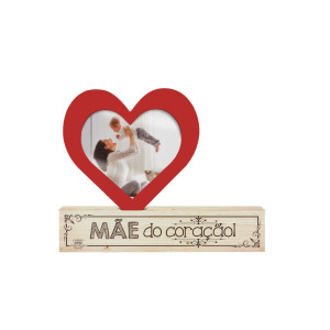 MADEIRINHA CRU COM PORTA RETRATO CORAÇÃO VERMELHO...MÃE DO CORAÇÃO 16,5X20