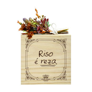 PLACA DE MESA COM APLIQUE RISO É REZA...FLORESCER 10X8X3