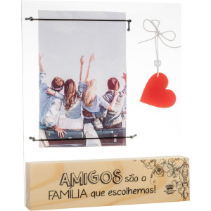 PORTA-RETRATO MADEIRINHA CRU AMIGOS SÃO A FAMÍLIA...22X18,5X3