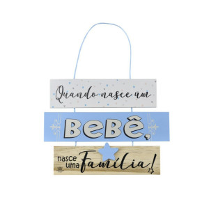 MÓBILE DE PAREDE FRASES QUANDO NASCE UM BEBÊ...AZUL 19X26