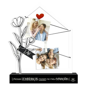 PORTA-RETRATO DE MESA COM APLIQUE VÓ NOSSAS LEMBRANÇAS...MEMÓRIA 24X20X4,5
