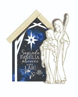 PLACA DE MESA CASINHA COM APLIQUE SAGRADA FAMÍLIA 15X13