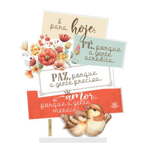 ENFEITE DE MESA COM APLIQUE E PARA HOJE...PASSARINHO 22X20