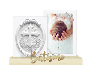 PORTA-RETRATO ELASTICO COM PLACA E MENSAGEM...BATISMO 19X24
