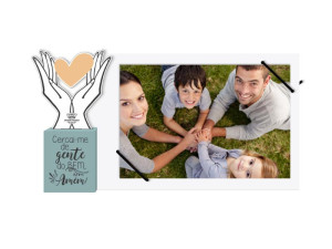 PORTA-RETRATO COM ELÁSTICO E CUBO CERCAI-ME DE GENTE...BENÇÃO 12X23X3