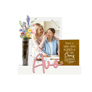 PORTA-RETRATO COM ELÁSTICO, PLACA E TUBETE AVÓ VOCÊ É...BORBOLETA 21X23X4,5