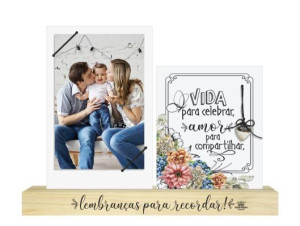 PORTA-RETRATO COM ELÁSTICO E PLACA VIDA PARA CELEBRAR...CELEBRAÇÃO 21X28X4,5
