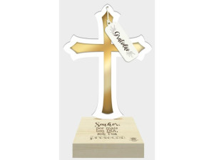 ENFEITE DE MESA COM APLIQUE CRUZ GRATIDÃO SENHOR...26X18X10