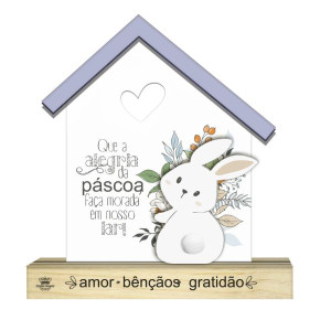 ENFEITE DE MESA COM APLIQUE QUE A ALEGRIA DA PÁSCOA...21,5X20X4,5